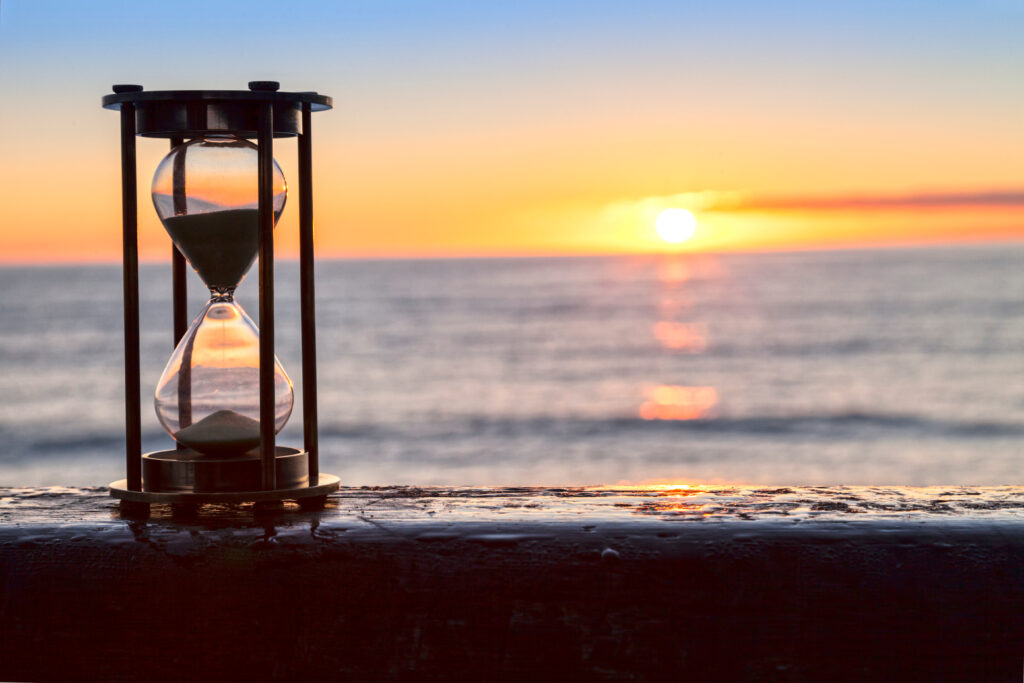 Hourglass with sunset